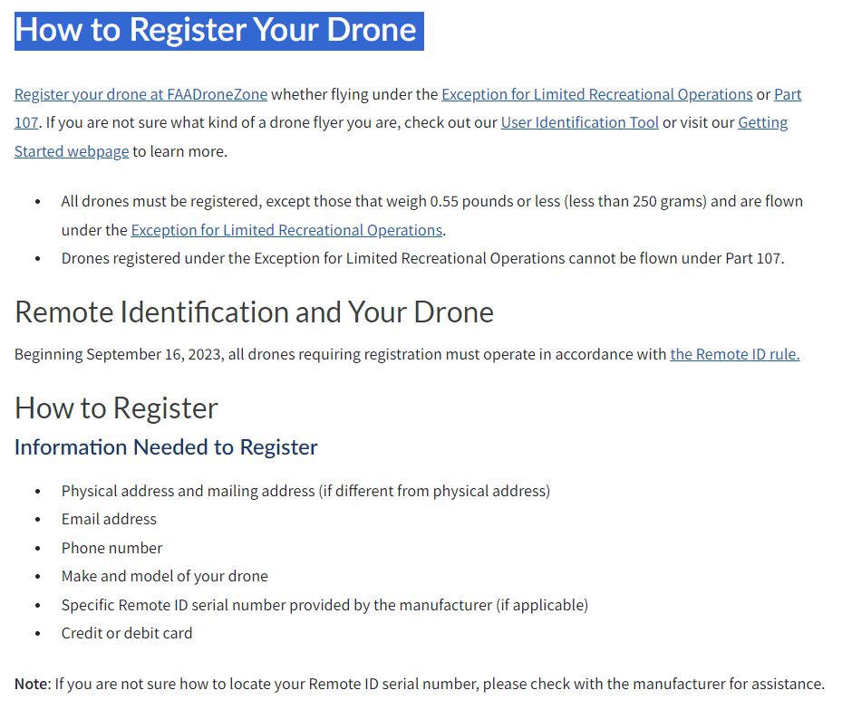 Register the drone with the FAA